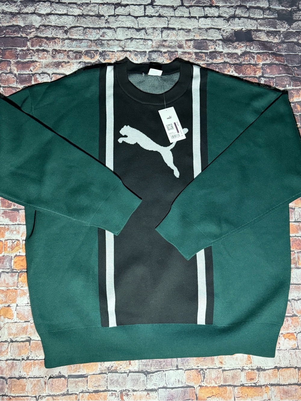 Puma Green and Black Crewneck Sweatshirt with White Logo